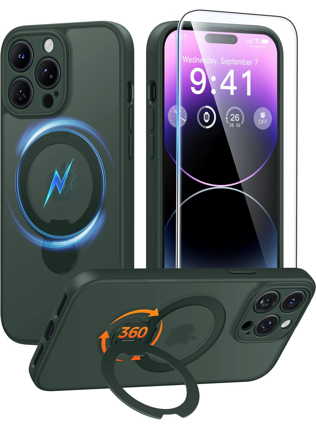 FNTCASE for Samsung Galaxy Z Fold 7 Case with 360 Spin Magnetic Stand Black
