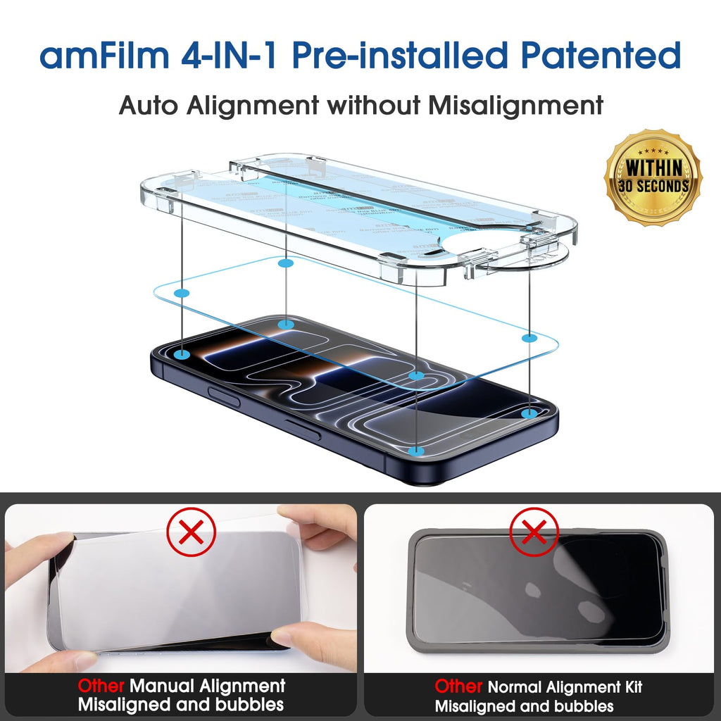 amFilm OneTouch for iPhone 18 Pro Max 6.9'' Screen Protector Tempered Glass