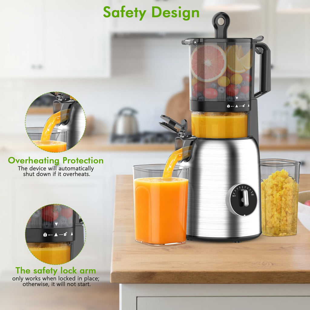 Kismile Cold Press Juicer, 5.4" Feed Chute, 4 juicing Mode, Easy to Clean