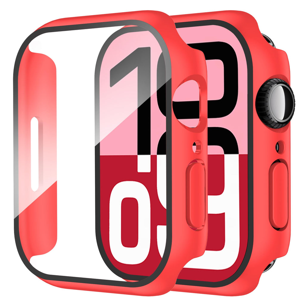 Smiling 2 Pack Case Compatible with Apple Watch Series 9/8/7 41mm with Tempered Glass Screen Protector, Hard PC Case Overall Protective Cover- 1 Silver + 1 Transparent