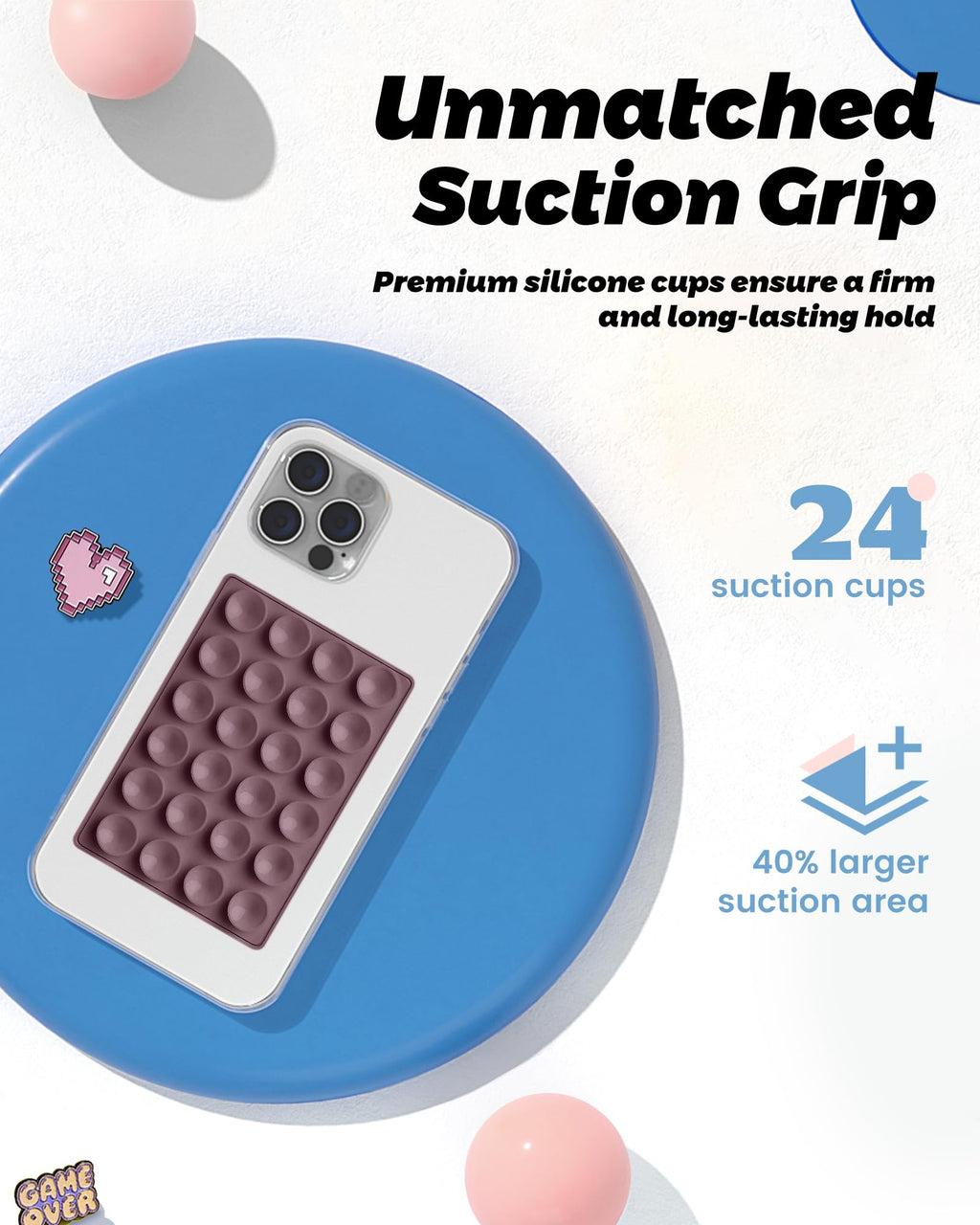 amBand Magnetic Sticky Phone Suction Grip for MagSafe, Removable for Wireless Charging, Durable Magnet Silicone Portable Mount Stand for iPhone 18 17 16 15 14 13 Series, Hands-Free Video/Selfie, Black