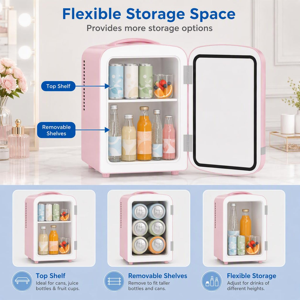 Kismile 4L Mini Fridge 6 Can Beverage Cooler for Car Office - White