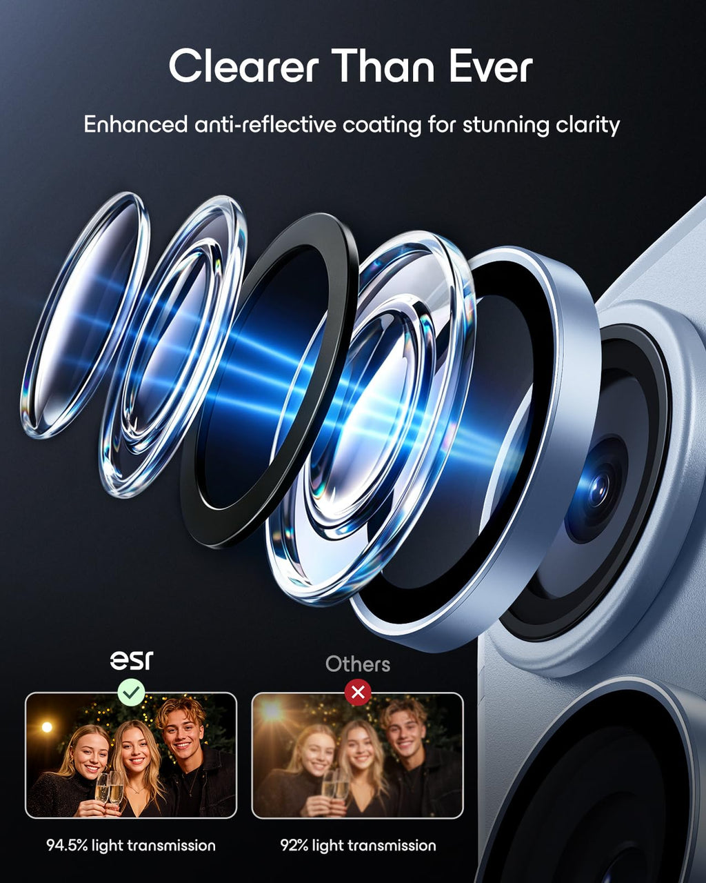 ESR for iPhone Duo Camera Lens Protector, 2 Pack, Black