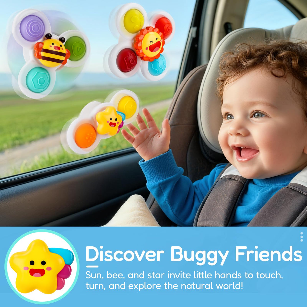 ALASOU Pop Suction Cup Spinner Airplane Travel Toys for 1 Year Old Boy Girl