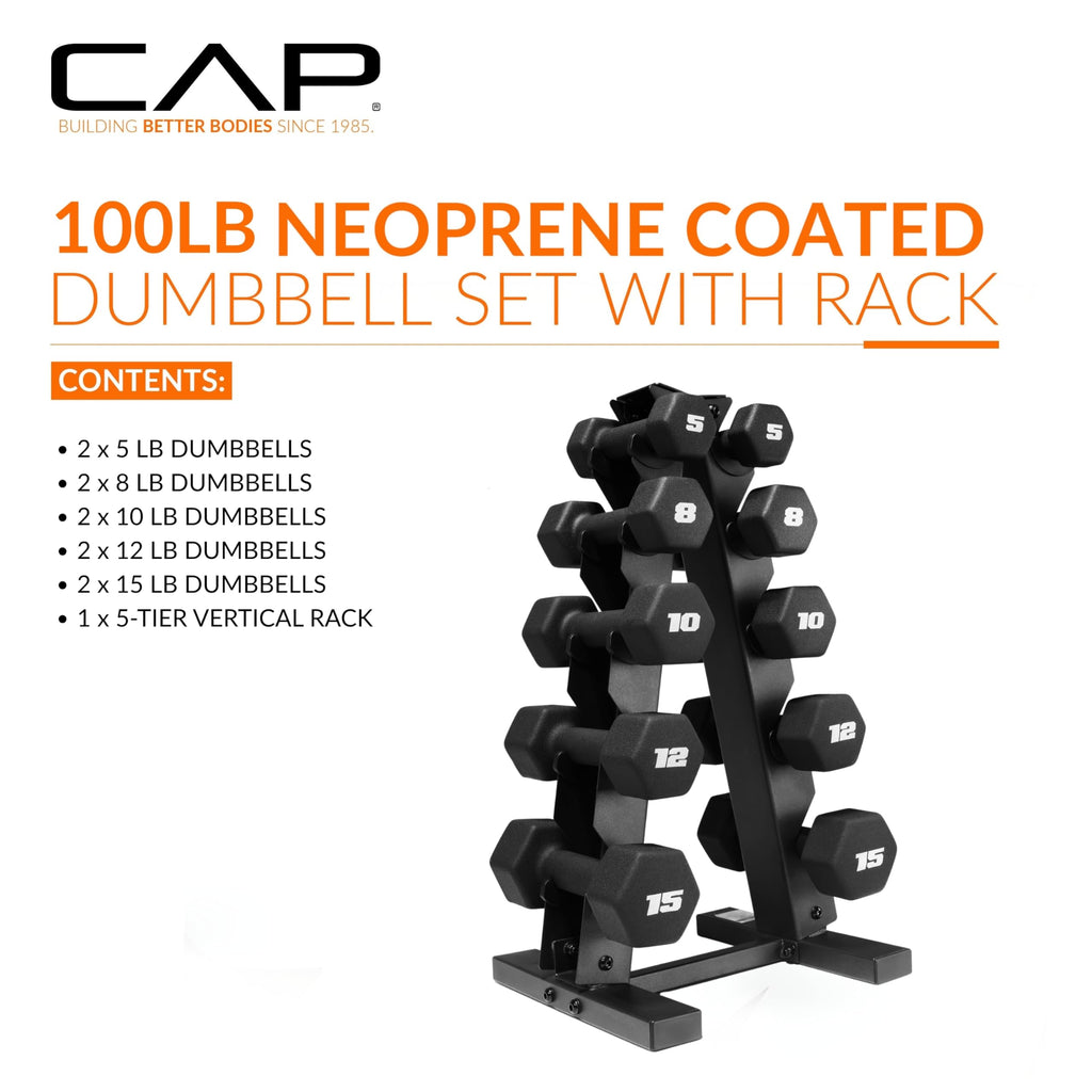 CAP Neoprene Dumbbell Pairs & Sets, Non-Slip Grip, Hex Design