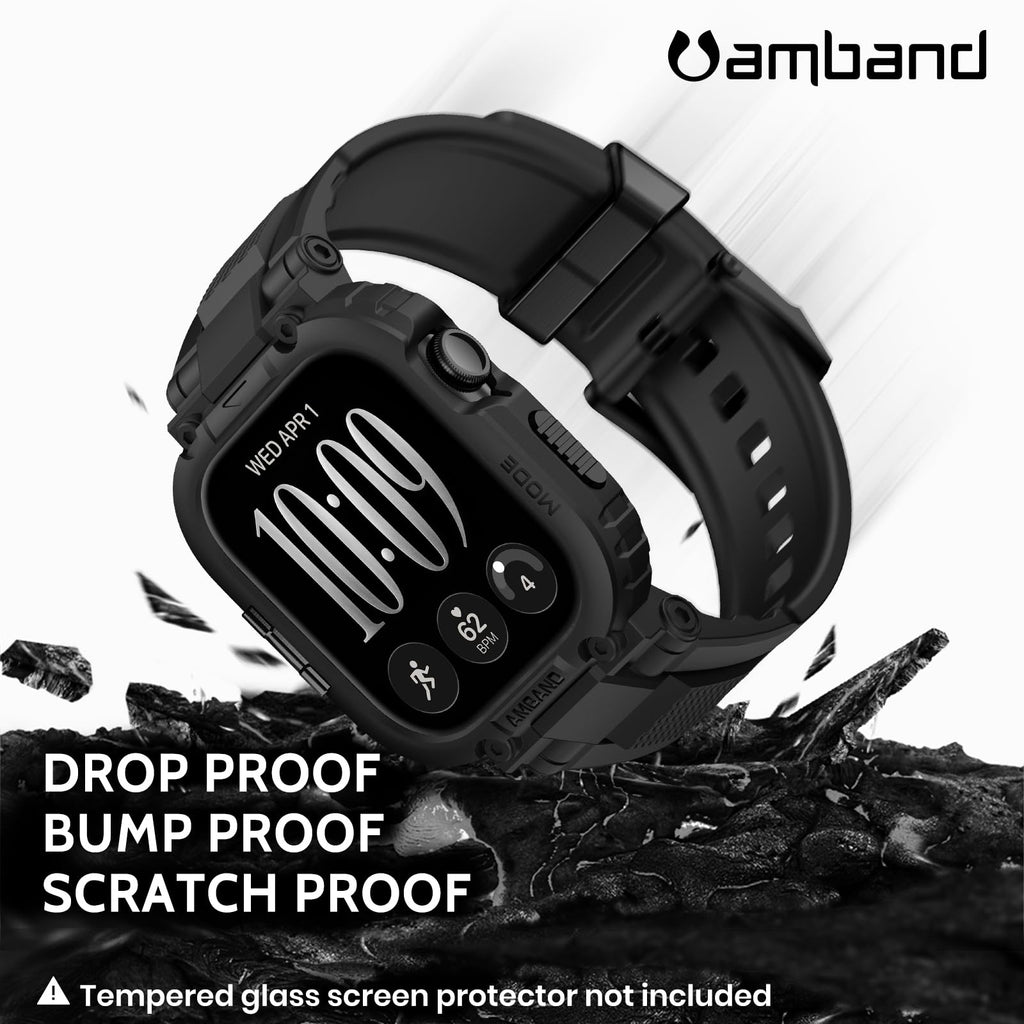 amBand Bands Compatible with Apple Watch 9/8/7/6/5/4 & SE 3/2/1 45mm/44mm Case for Men, M1 Sport Series Rugged Case Protective Cover for iWatch SE3/SE2/6/SE/5/4 44/45 mm Men Black