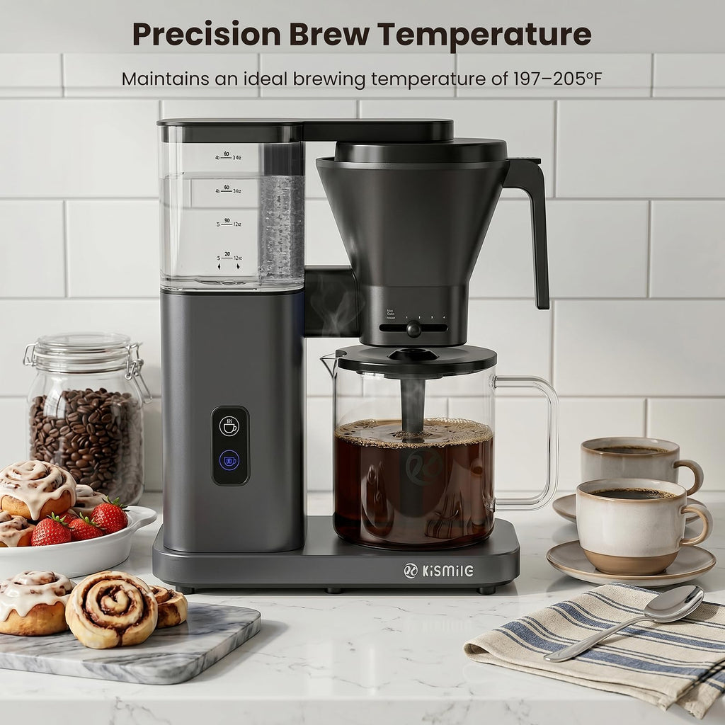 Kismile SCA Certified 8-Cup Coffee Maker, 6-Min Quick Brew, Hot & Cold Brew Coffee Machine, Adjustable Flow Control, Magnetic Anti-Drip, Keep Warm, DIY Manual Mode, Dishwasher Safe, Olive Green