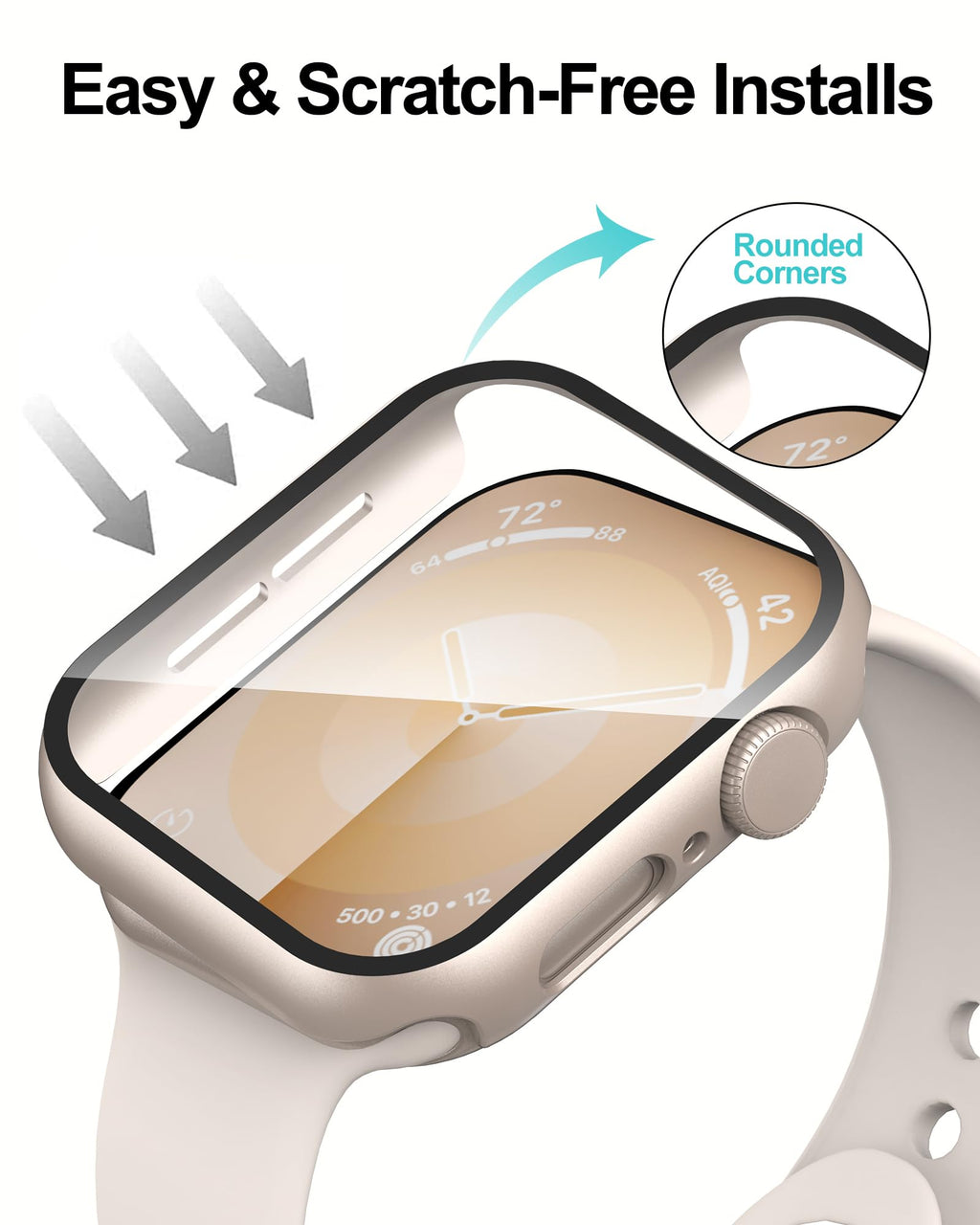 Smiling 2 Pack Case Compatible with Apple Watch Series 9/8/7 41mm with Tempered Glass Screen Protector, Hard PC Case Overall Protective Cover- 1 Silver + 1 Transparent