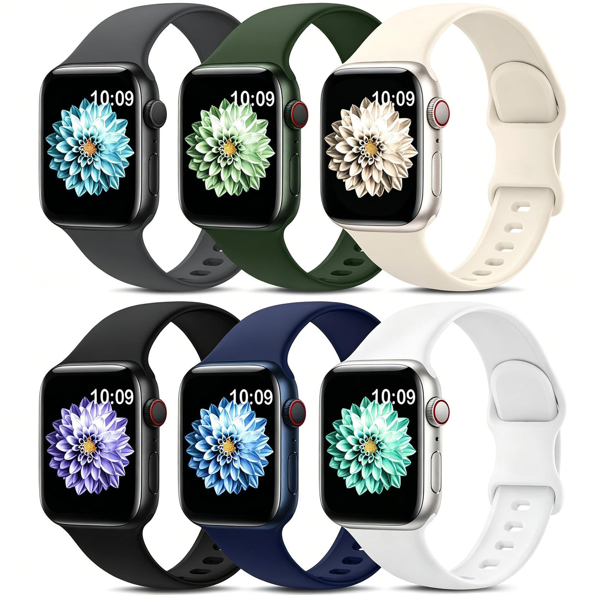 6 Pack Sport Silicone Bands Compatible with Apple Watch Band for Women Men