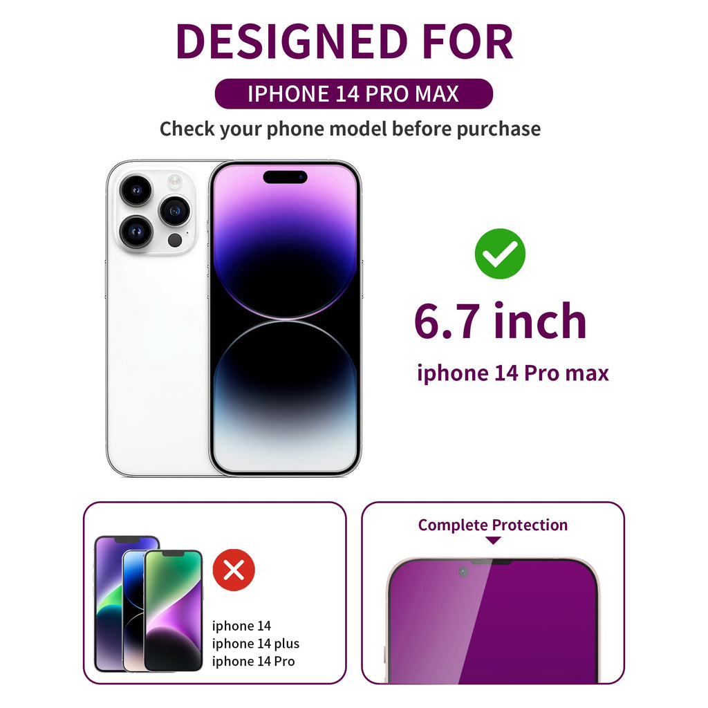 2 Pack Privacy Screen Protector for iPhone 14 Pro Max Purple