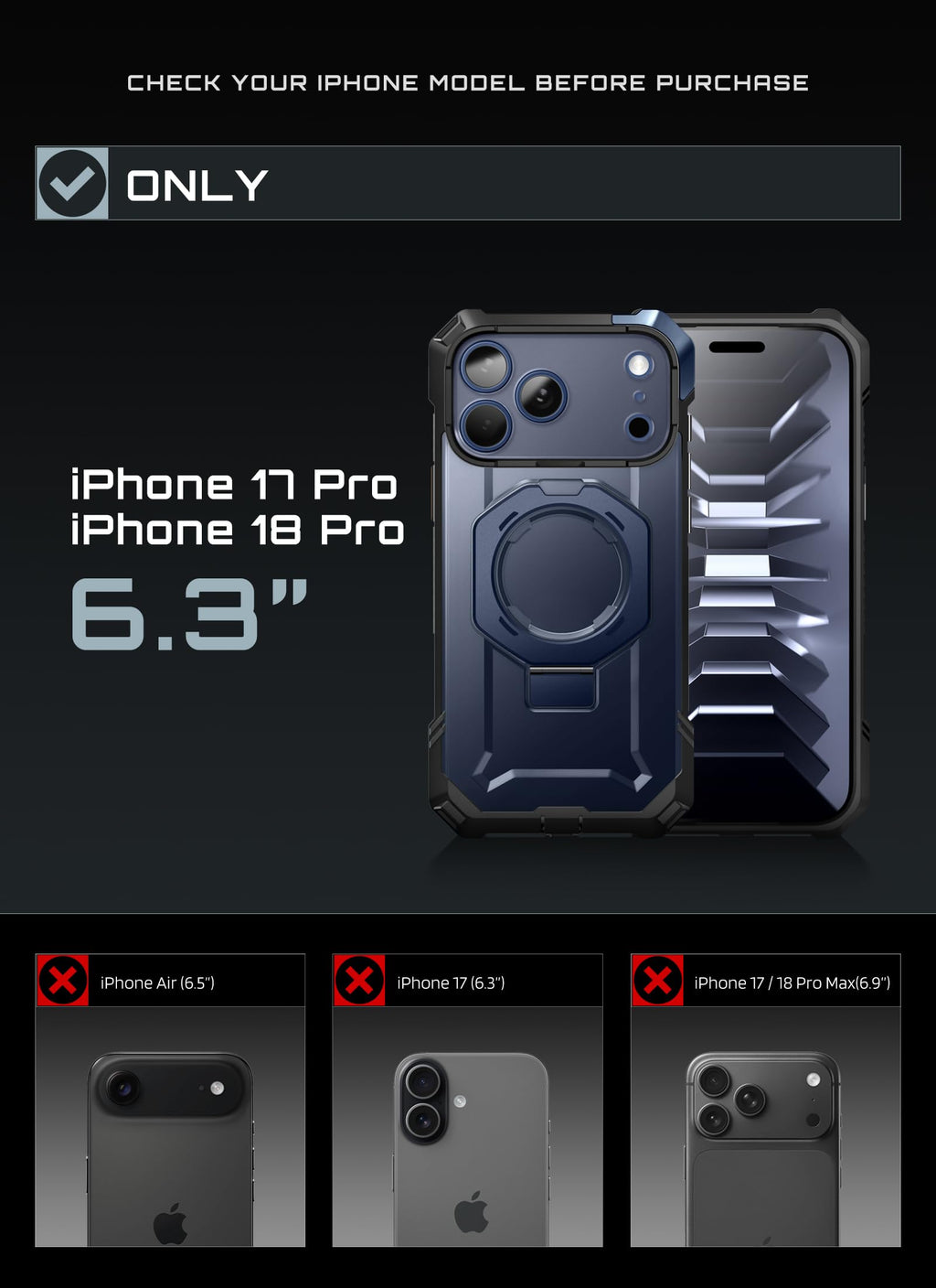SUPCASE for iPhone 18 Pro Max Case/ 17 Pro Max Case with Stand, Black