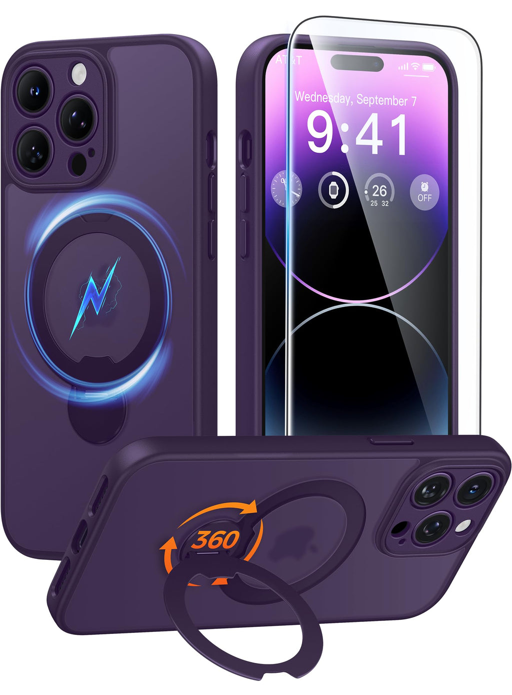 FNTCASE for Samsung Galaxy Z Fold 7 Case with 360 Spin Magnetic Stand Black