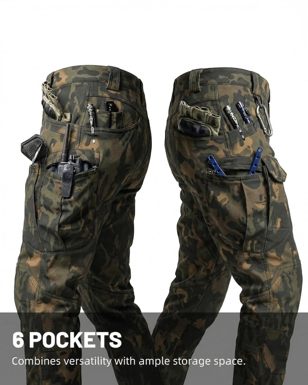 Men's Tactical Pants Stretch Waterproof Fabric Durable Cargo Pants for Hiking Casual Work Multi Pockets (No Belt)
