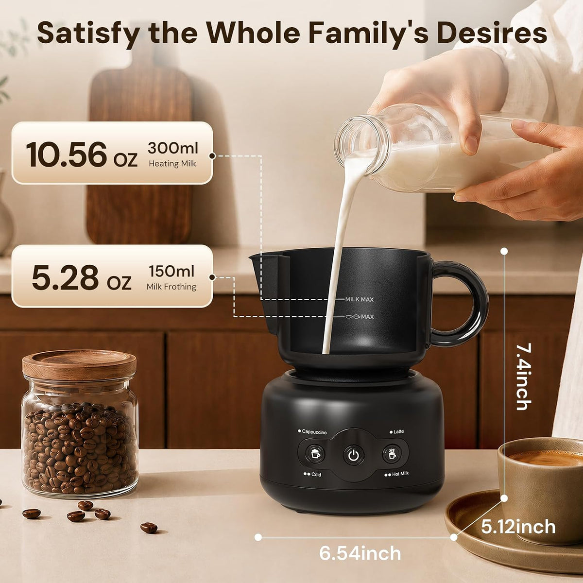 Kismile 4-in-1 Electric Milk Frother, Automatic Milk Frother with Spout