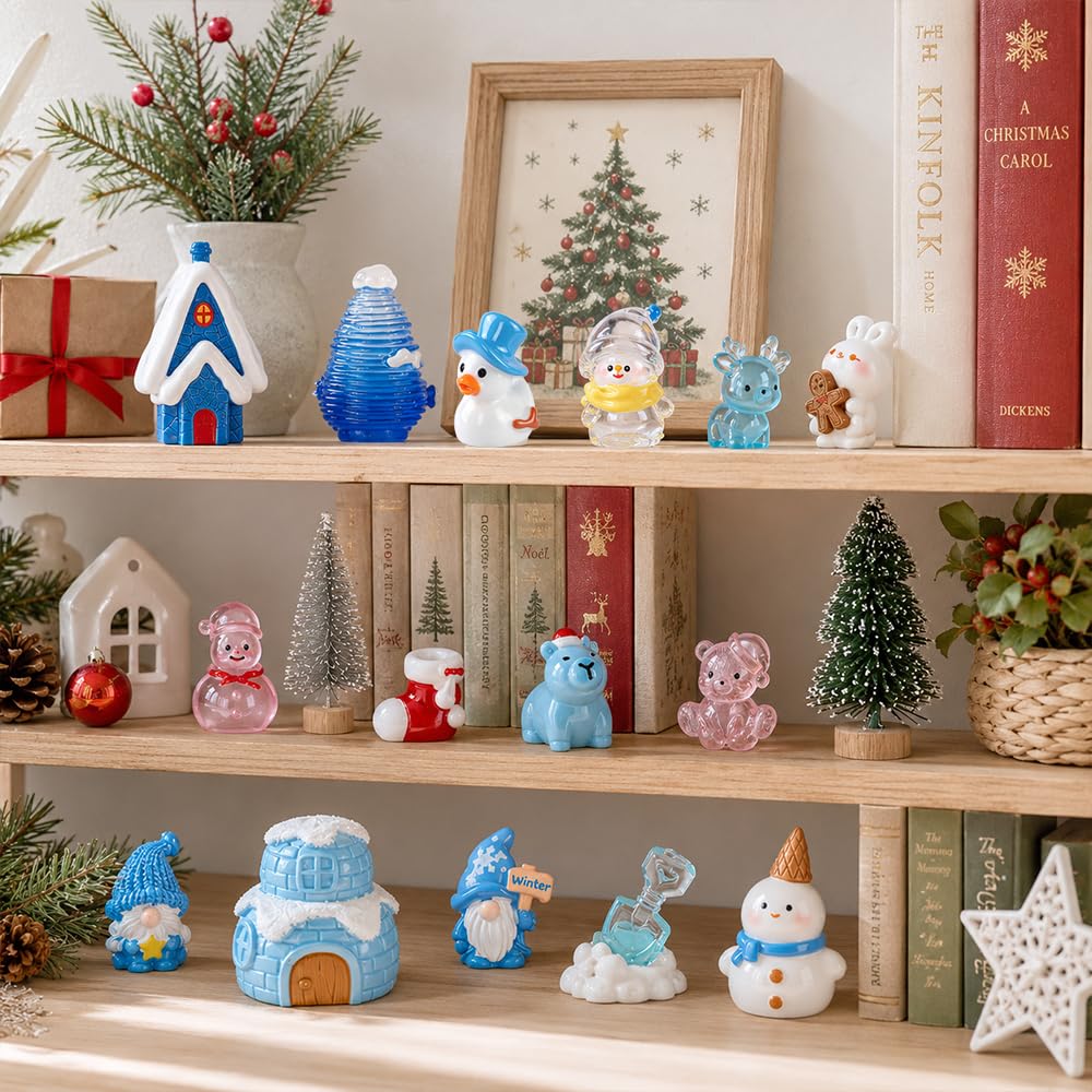 DIYDEC 40PCS Christmas Mini Ducks Figures Toys Miniature Resin Animal Decor