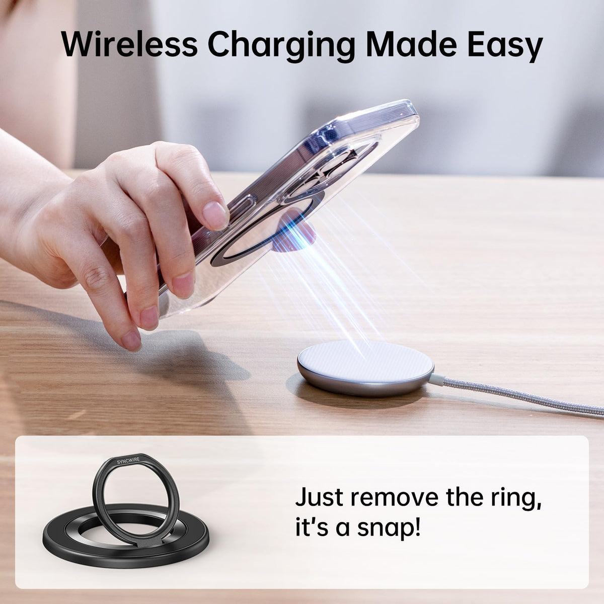 SYNCWIRE for MagSafe Phone Grip, Magnetic Phone Ring Holder Stand Kickstand