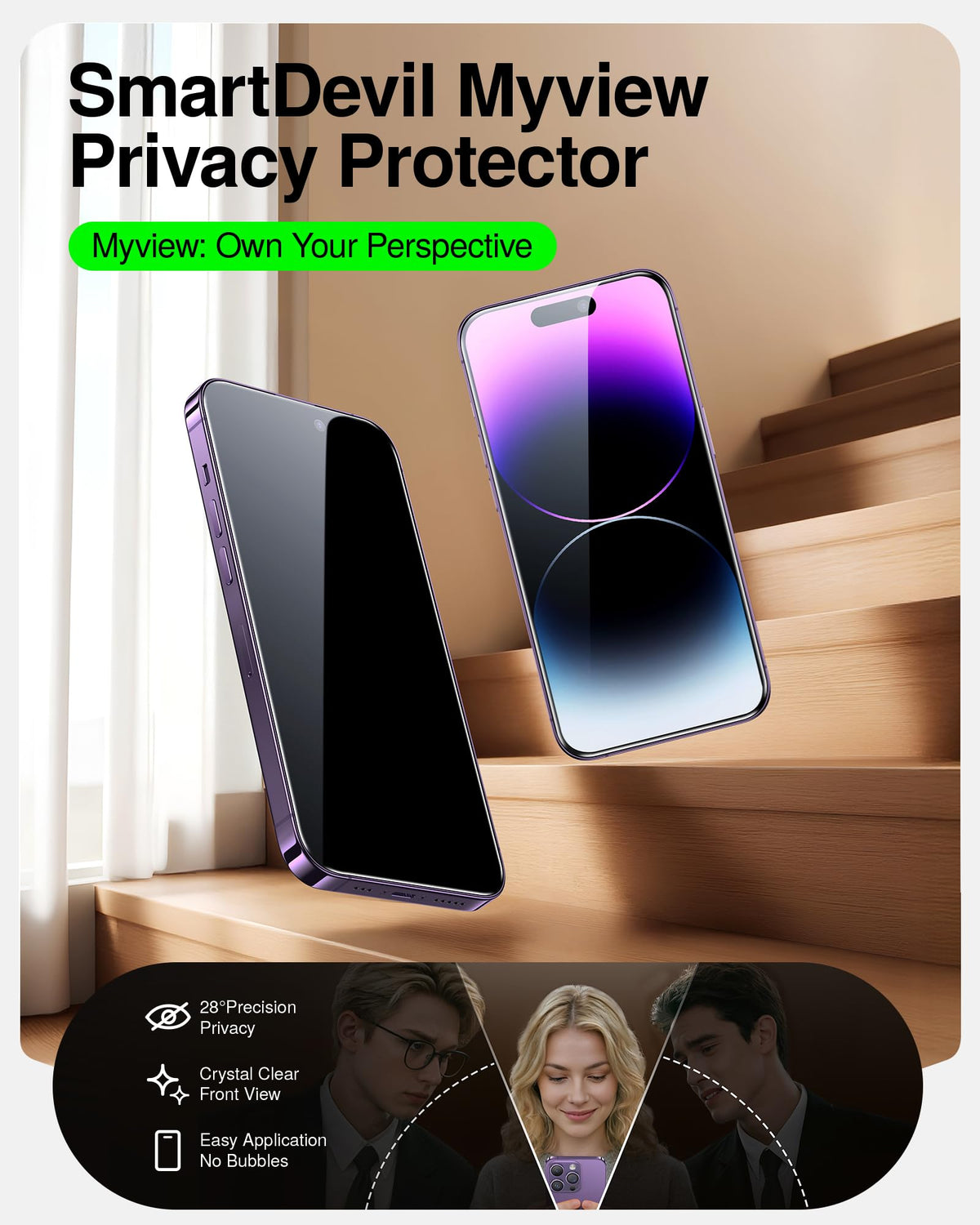 SMARTDEVIL 2 Pack Privacy Screen Protector for iPhone 17 Pro Max, Anti-Spy