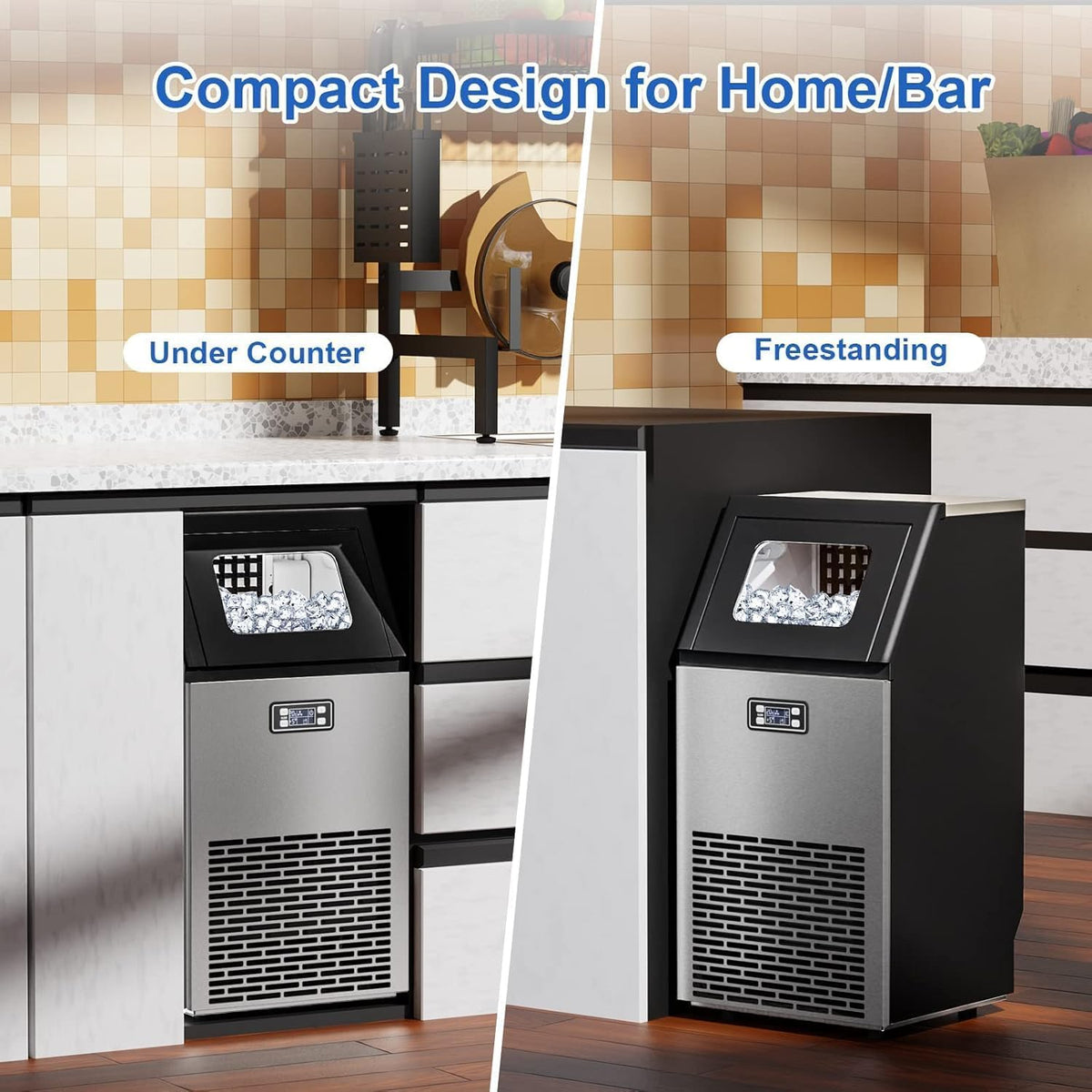 Kismile Commercial Ice Maker 100lbs/Day with 33lbs Storage