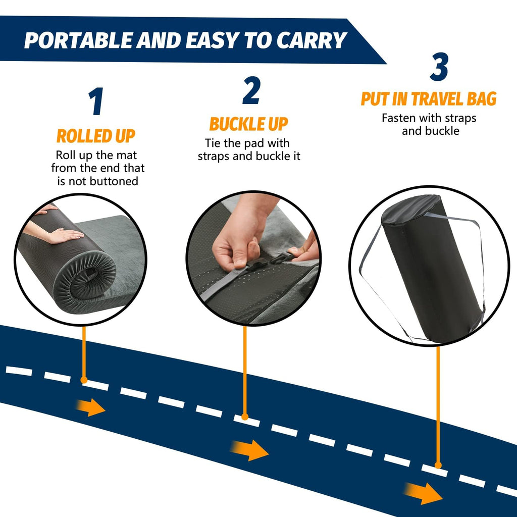 CYMULA Memory Foam Camping Mattress Pad, Sleeping Mat, Portable Roll Up Mattress for Adults, Camping Bed Pads for Sleepover, Car Bed with Travel Bag