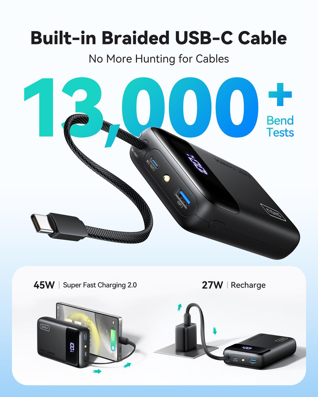 INIU Portable Charger, Smaller 45W Fast Charging Power Bank, 10000mAh Black