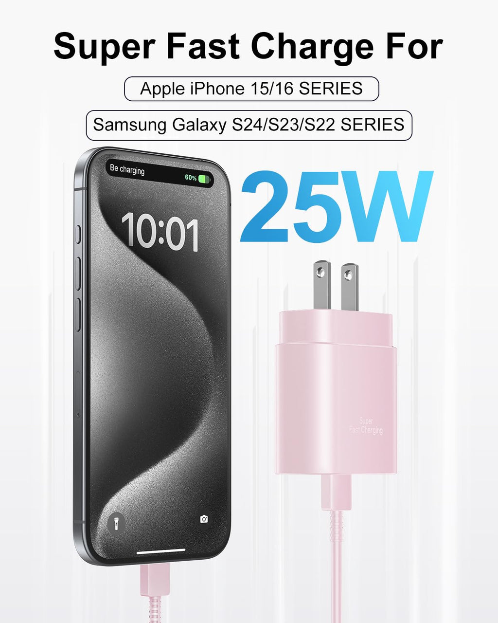 Type C Charger Fast Charging, 2Pack [10FT&6FT] Long USB C Cable with 25W Phone Super Fast Charger Block Compatible with Galaxy S26+/S25 Ultra,iPhone 18/17/16/Air/Plus/Pro Max/Duo