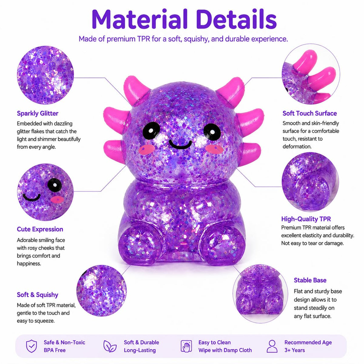 Axolotl Squishy Stress Ball, Soft Slow Rising Sensory Toy
