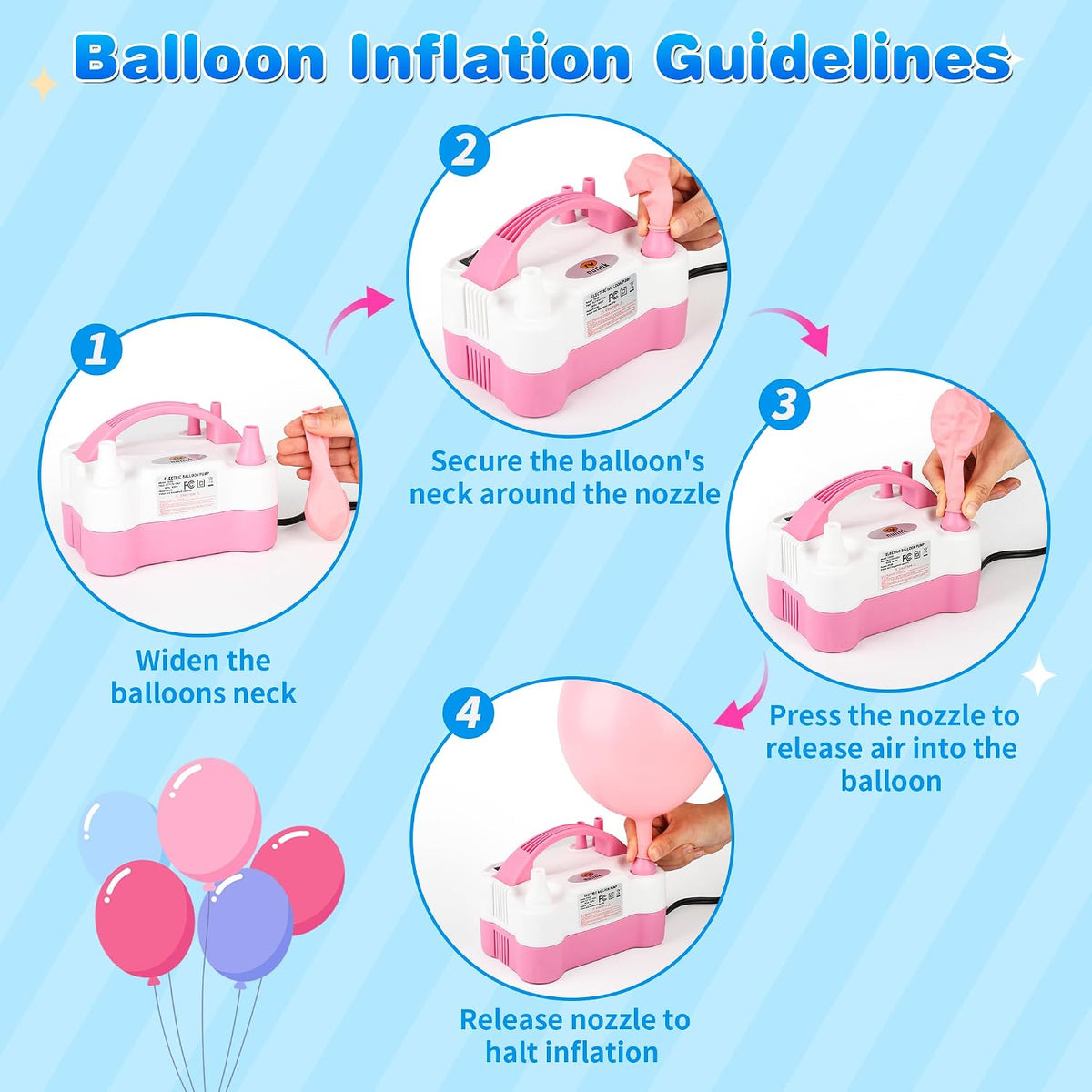 Electric Balloon Pump, Portable Electric Balloon Blower Machine Balloon Air Pump Dual Nozzle 110V 600W Balloon Inflator for Party Decorations
