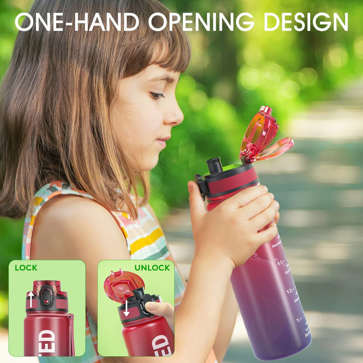 Sahara Sailor Water Bottle 32oz, Tritan Sports Bottle with Time Marker