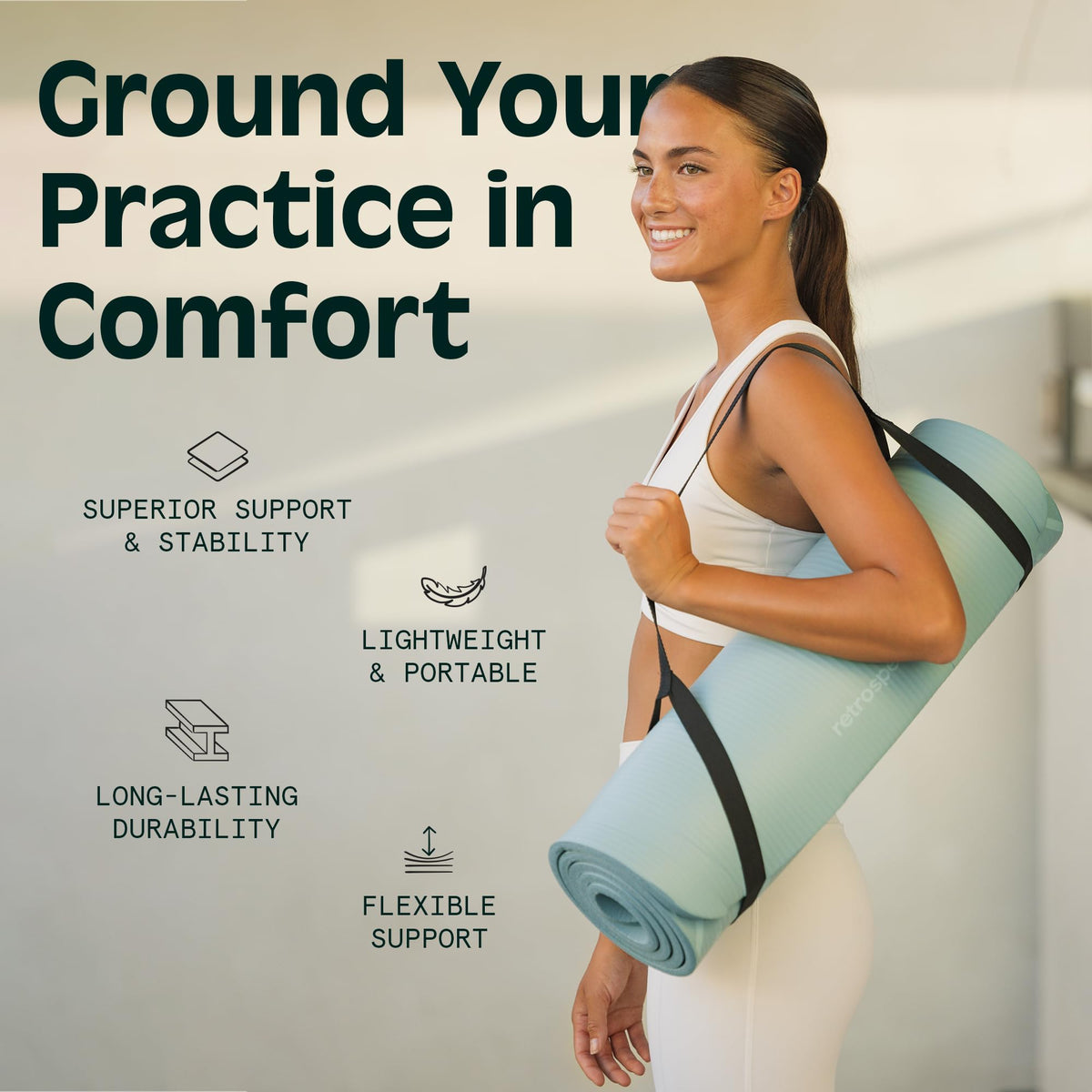 Retrospec Solana Yoga Mat 1" Thick w/Nylon Strap for Men & Women - Non Slip Exercise Mat for Home Yoga, Pilates, Stretching, Floor & Fitness Workouts