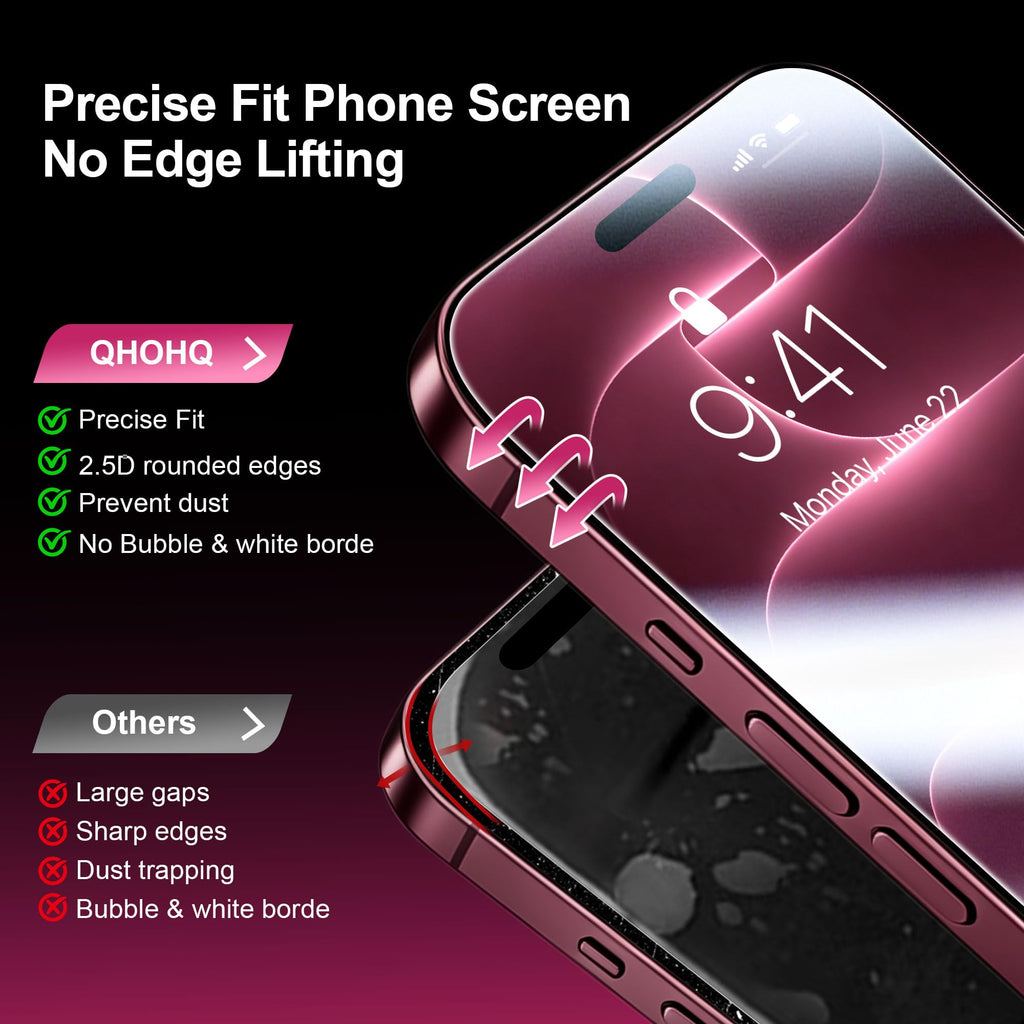 QHOHQ for iPhone 18 Pro Screen Protector, 9H+ Tempered Glass, 3+3 Pack