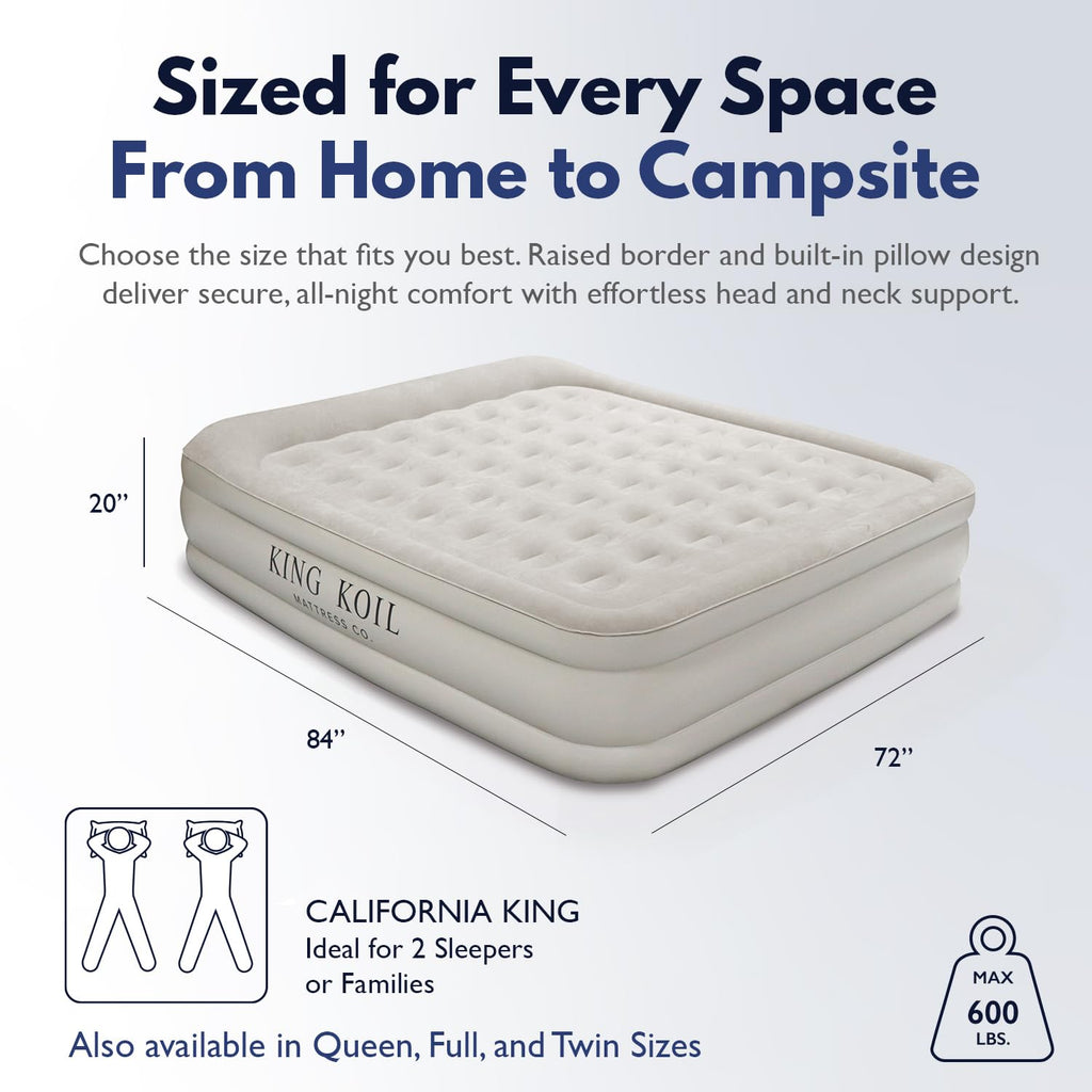 King Koil California King Air Mattress with Built-in Pump, 20” Raised Bed