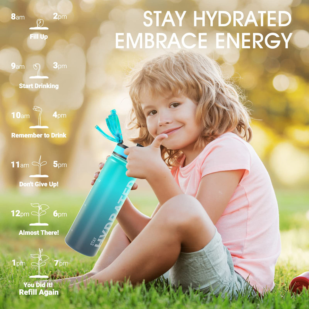 Sahara Sailor Water Bottle 32oz, Tritan Sports Bottle with Time Marker