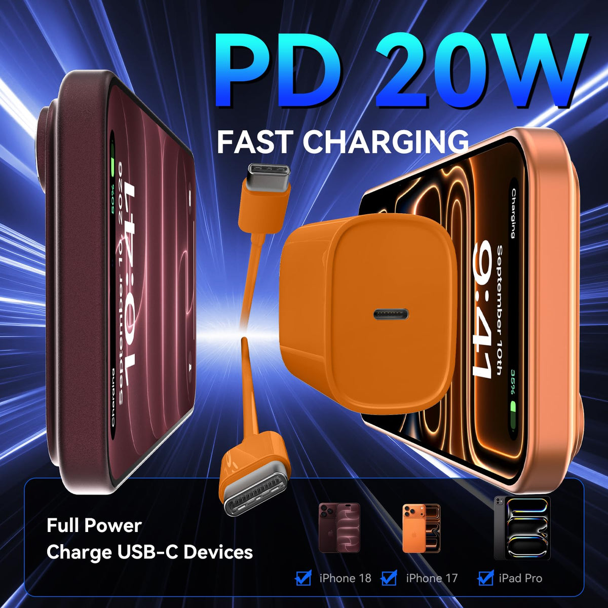 iPhone 18 17 16 Pro Max Charger Fast Charging, 20W iPhone Duo USB C Charger