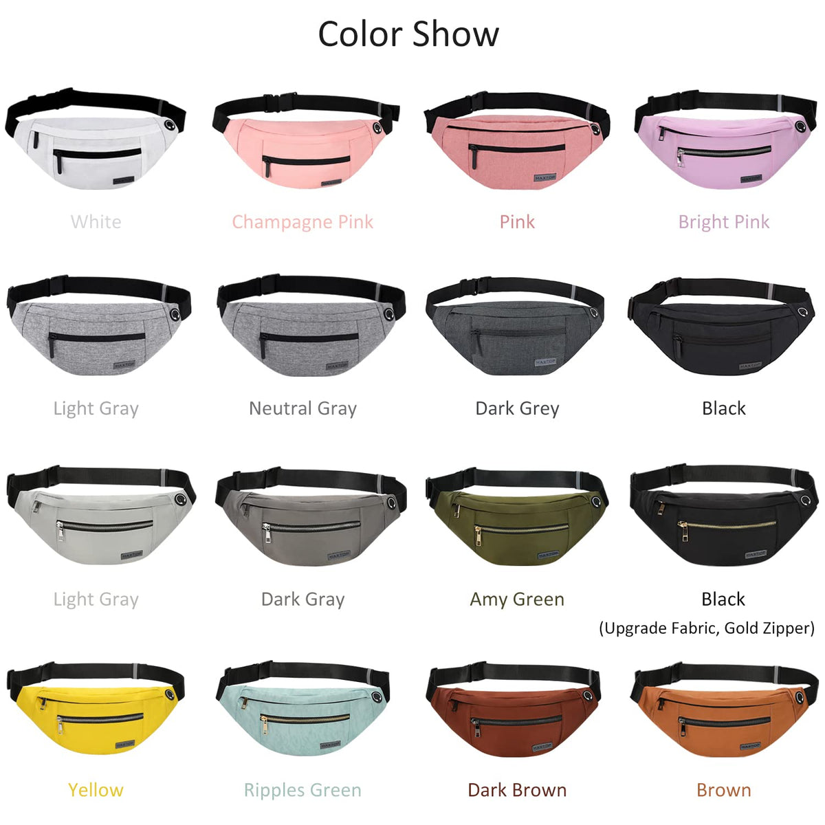 MAXTOP Large Fanny Pack for Women Men Crossbody Bag with 4-Zipper Pockets