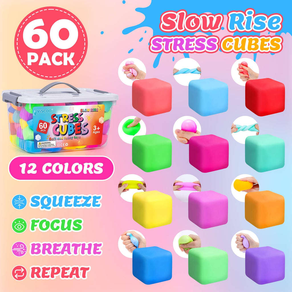 VISCOO 12 Pack Slow Rising Stress Cube, Stress Balls Fidget Squishy Toys