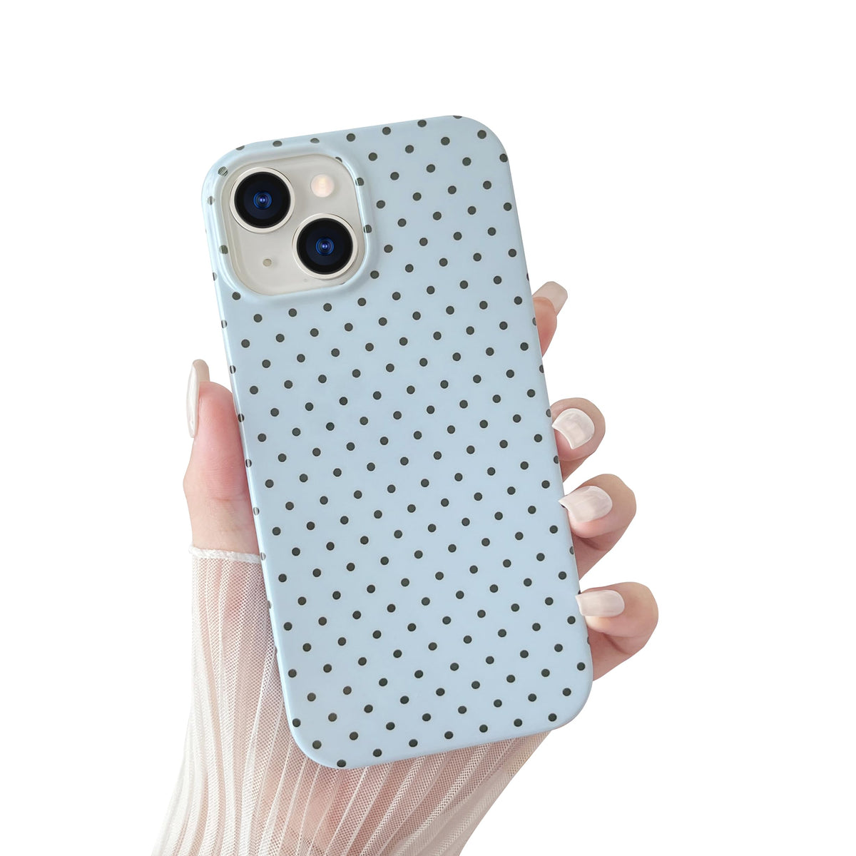 Yeddabox for iPhone 14 Plus Case Cute Polka Dot Phone Case Soft TPU Slim Shockproof Phone Cover for Women Girls, White