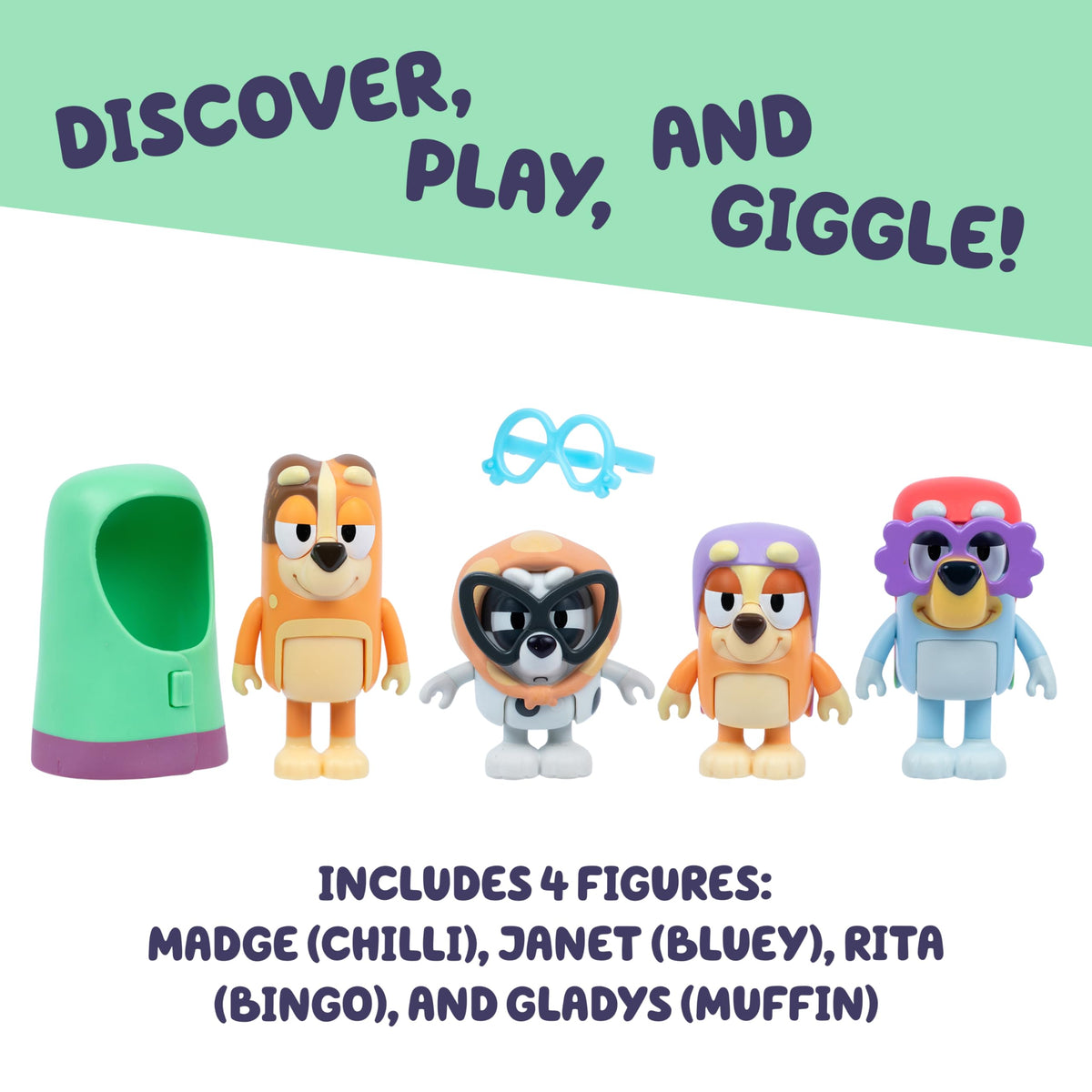 Bluey Family Figure 4-Pack, Poseable Toys with Bingo & Bandit