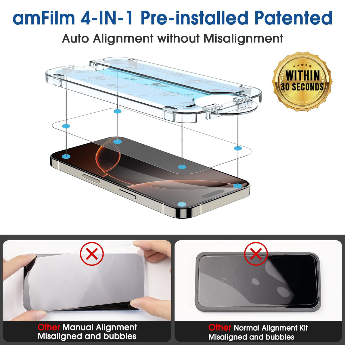 amFilm OneTouch for iPhone 18 Pro Max 6.9'' Screen Protector Tempered Glass