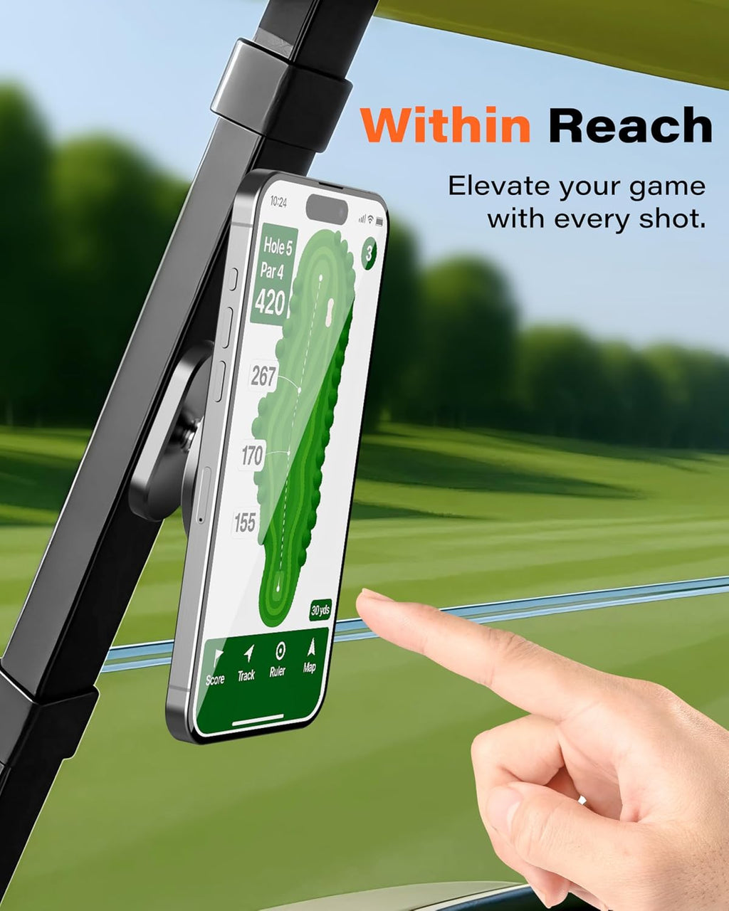 A2C Silver Alloy Magnetic Golf Cart Phone Holder Mount, Golf Accessories