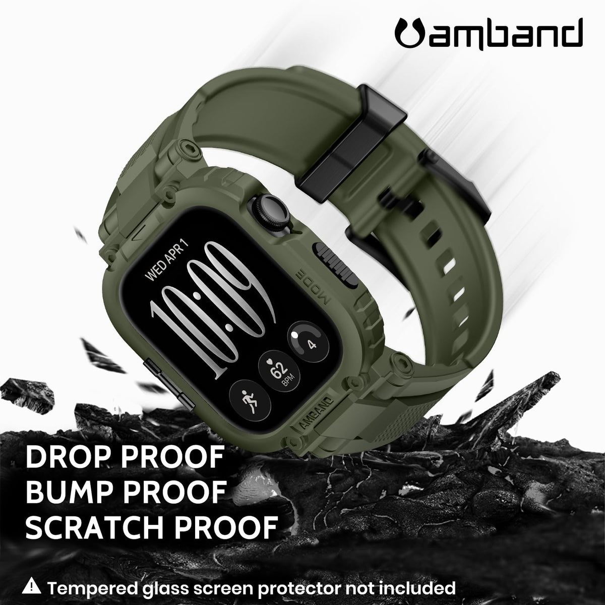 amBand Bands Compatible with Apple Watch 9/8/7/6/5/4 & SE 3/2/1 45mm/44mm Case for Men, M1 Sport Series Rugged Case Protective Cover for iWatch SE3/SE2/6/SE/5/4 44/45 mm Men Black