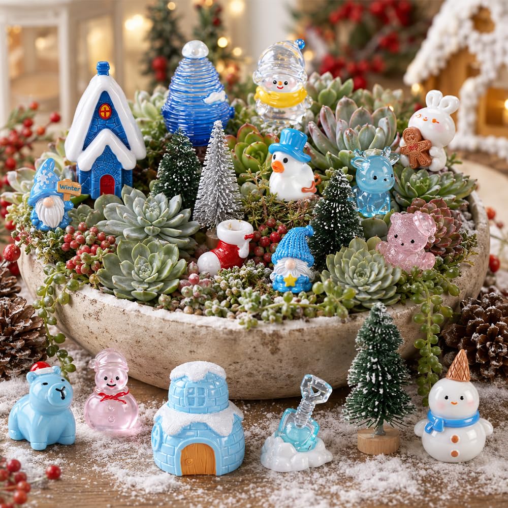 DIYDEC 40PCS Christmas Mini Ducks Figures Toys Miniature Resin Animal Decor