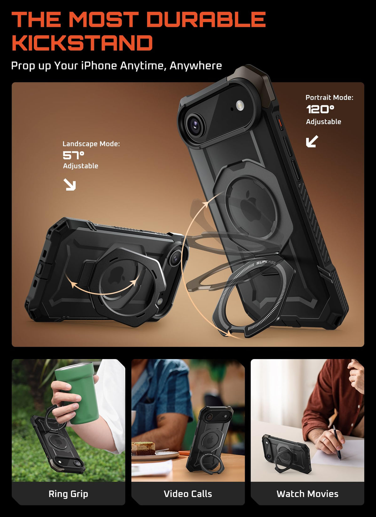 SUPCASE for iPhone 18 Pro Max Case/ 17 Pro Max Case with Stand, Black