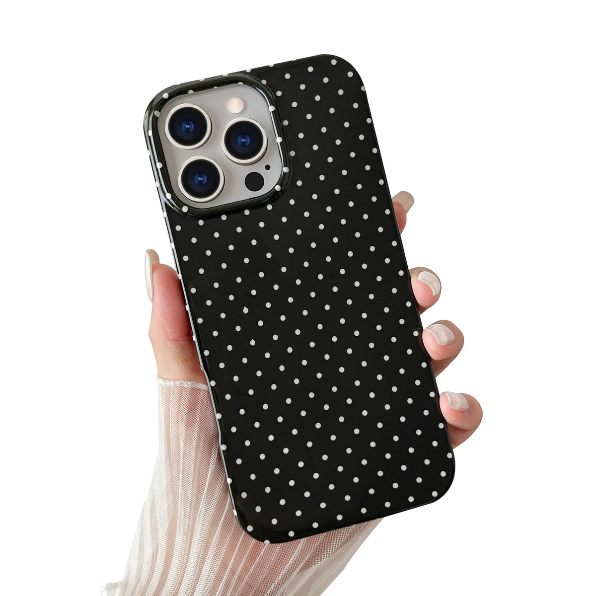 Yeddabox for iPhone 14 Plus Case Cute Polka Dot Phone Case Soft TPU Slim Shockproof Phone Cover for Women Girls, White