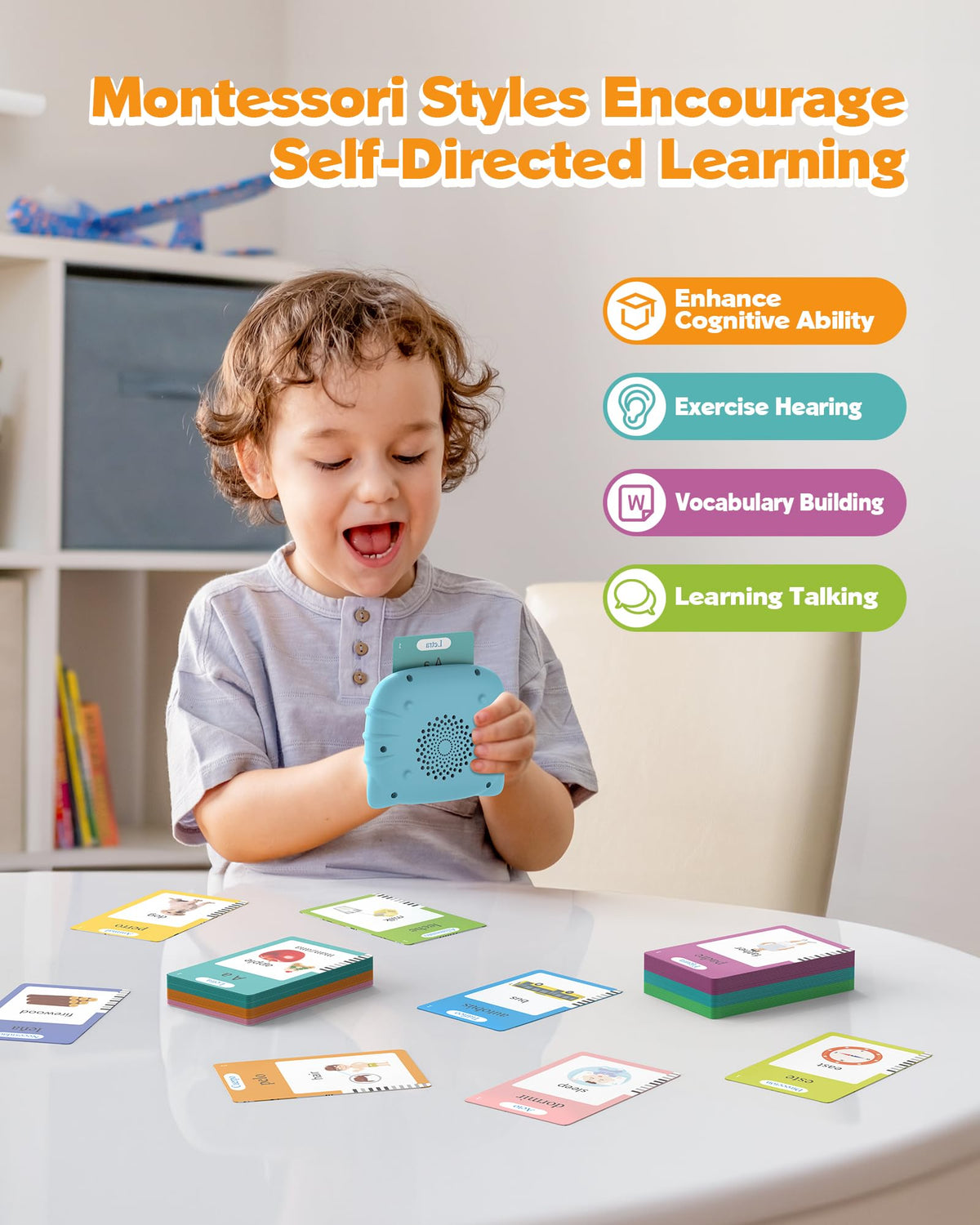 Airbition Talking Flash Cards for Toddlers Ages 1‑4,224 Words English Blue