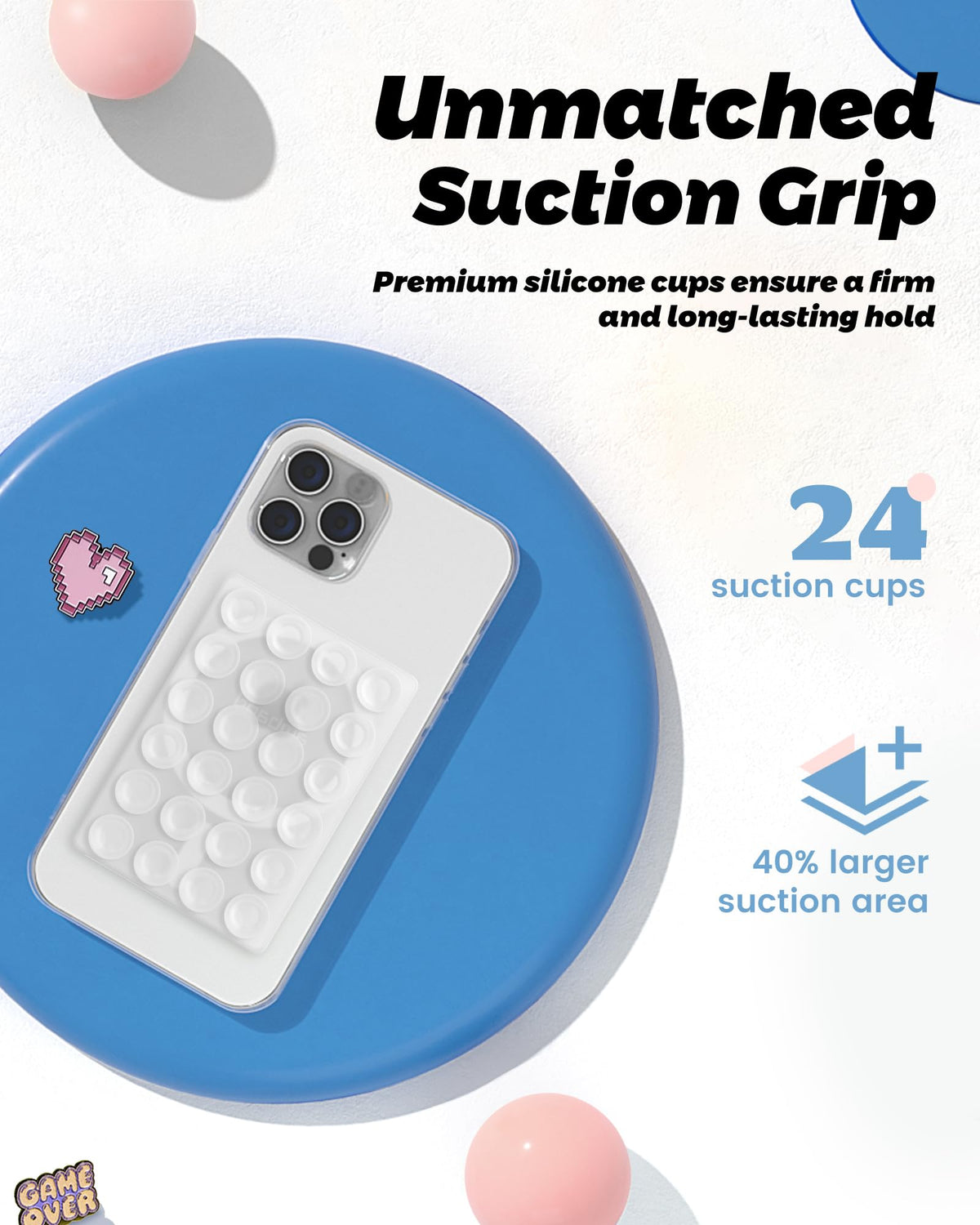 amBand Magnetic Sticky Phone Suction Grip for MagSafe, Removable for Wireless Charging, Durable Magnet Silicone Portable Mount Stand for iPhone 18 17 16 15 14 13 Series, Hands-Free Video/Selfie, Black
