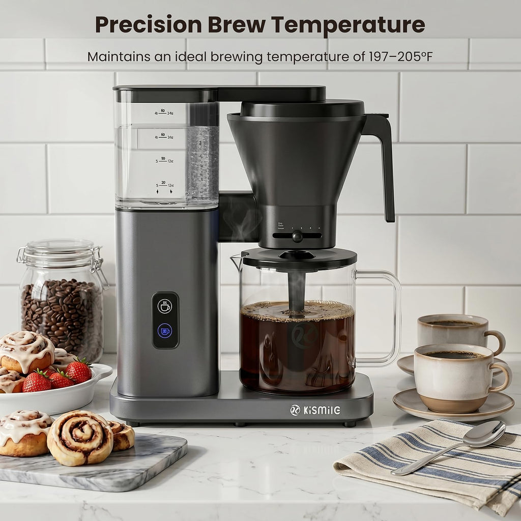 Kismile SCA Certified 8-Cup Coffee Maker, 6-Min Quick Brew, Hot & Cold Brew Coffee Machine, Adjustable Flow Control, Magnetic Anti-Drip, Keep Warm, DIY Manual Mode, Dishwasher Safe, Olive Green