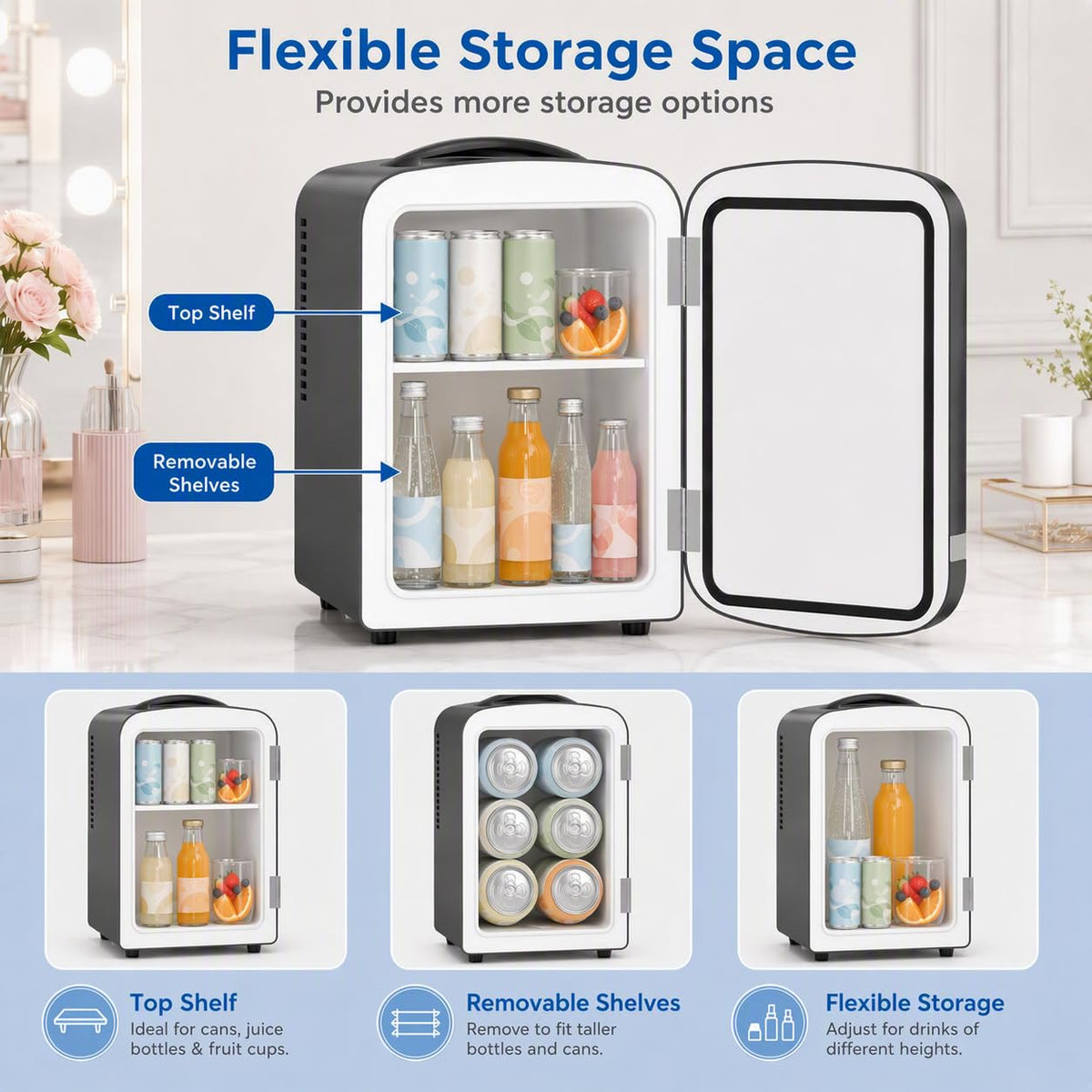 Kismile 4L Mini Fridge 6 Can Beverage Cooler for Car Office - White