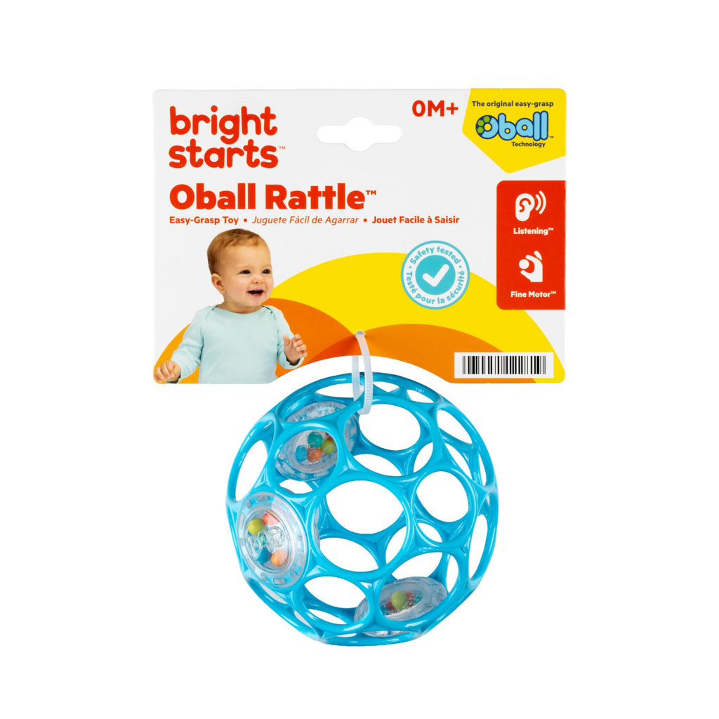 Bright Starts Oball Easy Grasp Classic Ball BPA-Free Infant Toy in Red, Yellow, Green, Blue, Age Newborn and up, 4 Inches