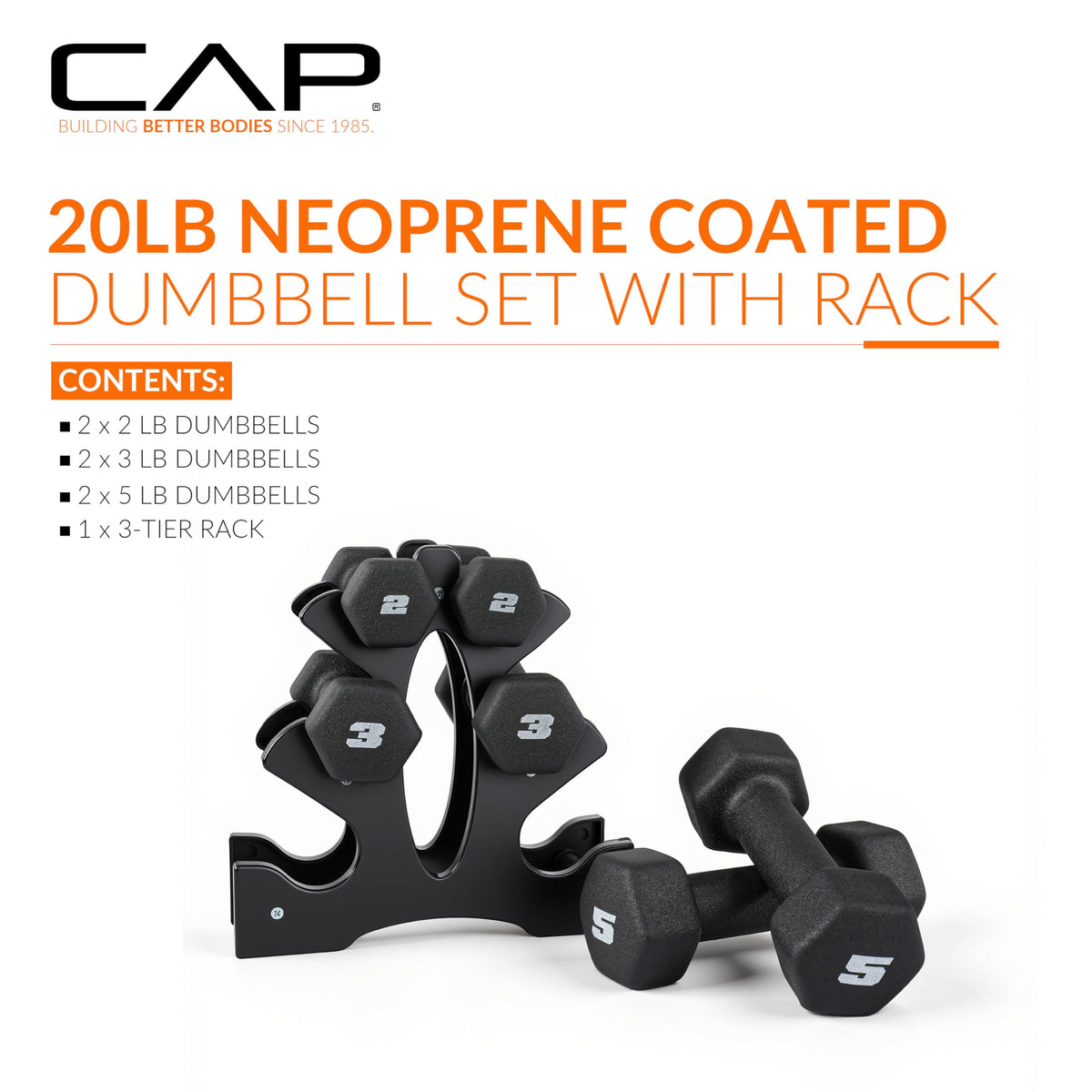 CAP Neoprene Dumbbell Pairs & Sets, Non-Slip Grip, Hex Design