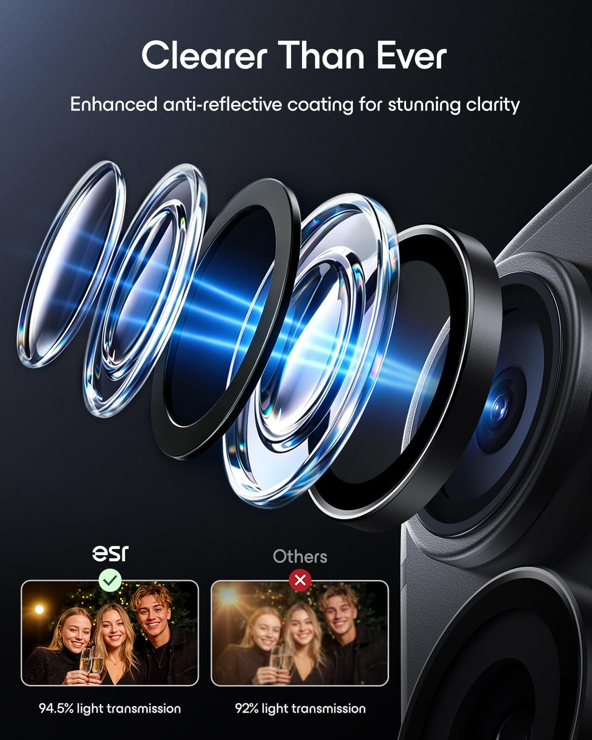 ESR for iPhone Duo Camera Lens Protector, 2 Pack, Black